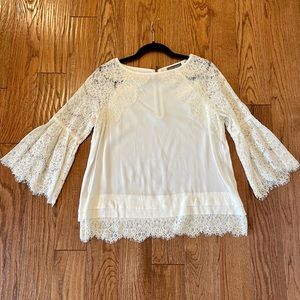Mint Velvet Lace Sleeve White Top